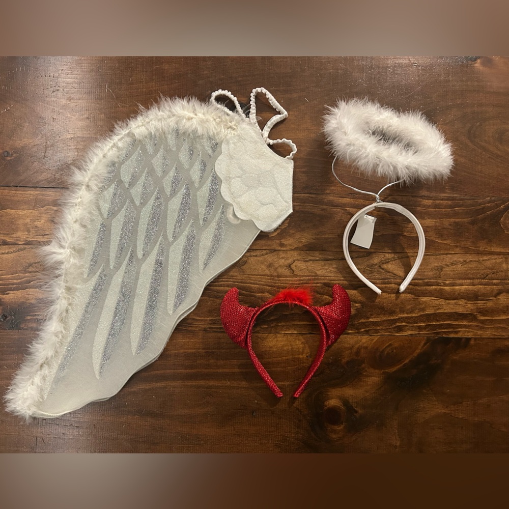 White Guardian Angel Wings with halo headband and devil headband 😈 👼